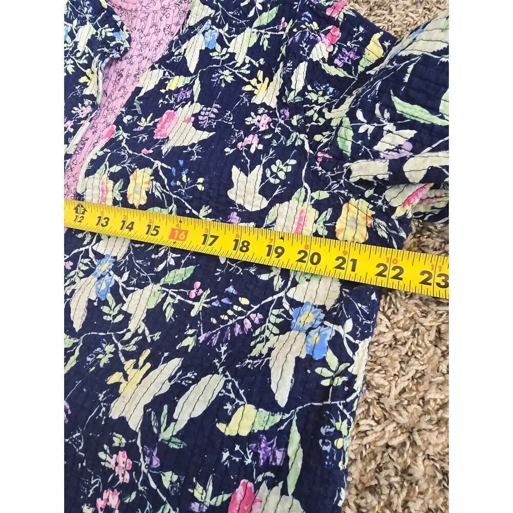 Reversible Quilted Floral Jacket Cottagecore Cotton Women Size L Vintage Boho